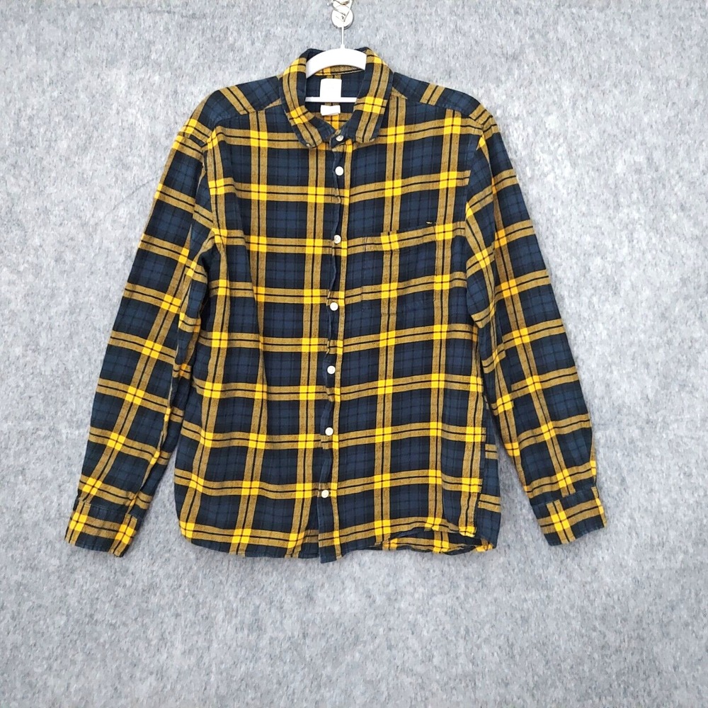 L.O.G.G X H&M Men Shirt M Plaid‎ Flannel Button  Yellow Lumberjack Grunge Preppy